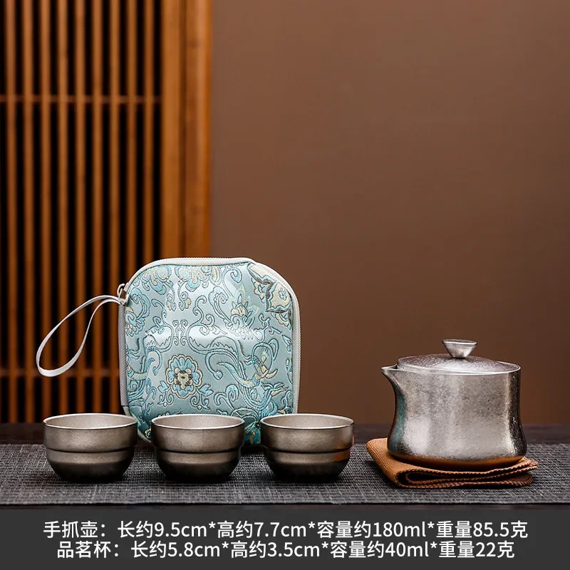 Pure Titanium Luxury Camping Tea Ceremony Unique Retro Gift Portable Travel Tea Set One Pot Three Cups Outdoor Kung Fu Tea Set