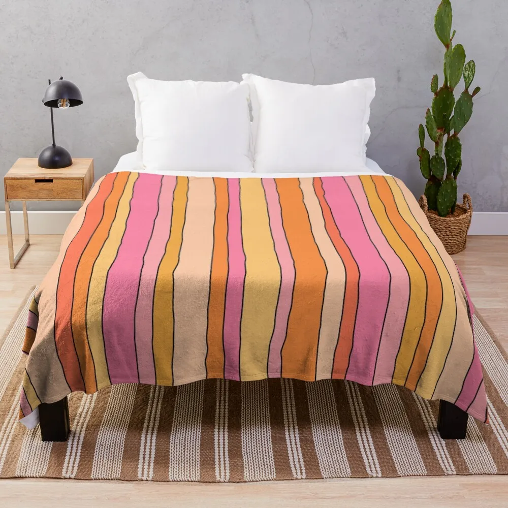 

Summer Stripes Lined Vertical Stripe Pattern Pink Orange Yellow Black Throw Blanket Moving Flannel Fabric Bed Blankets