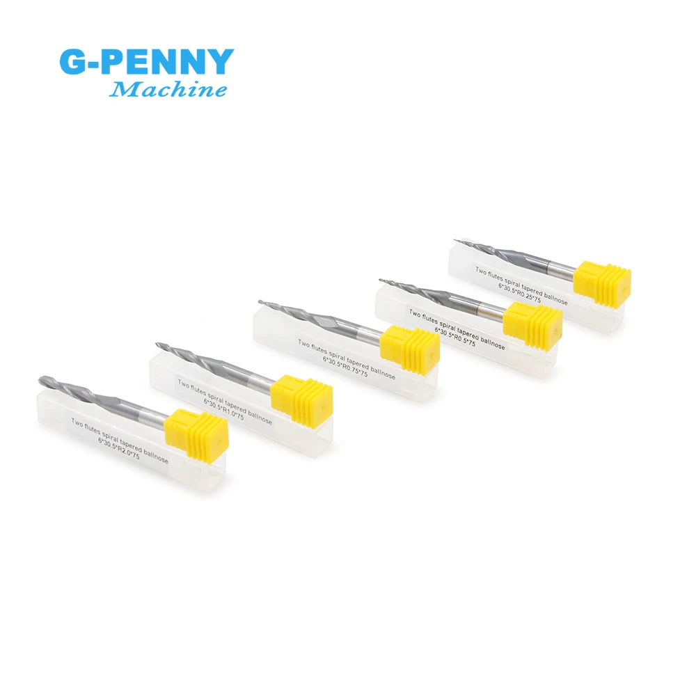 G-Penny R0.25 R0.5 R0.75 R1.0 R1.5 R2.0 CNC Tungsten Solid Carbide Coated Tapered Ball Nose End Mills Taper Cone Milling Cutter