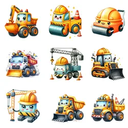 9 Sheets Engineering Vehicle Heat Transfer Hot Stamping Sticker Iron-on Transfers Children's Clothing Patch T-shirt Pet Patch