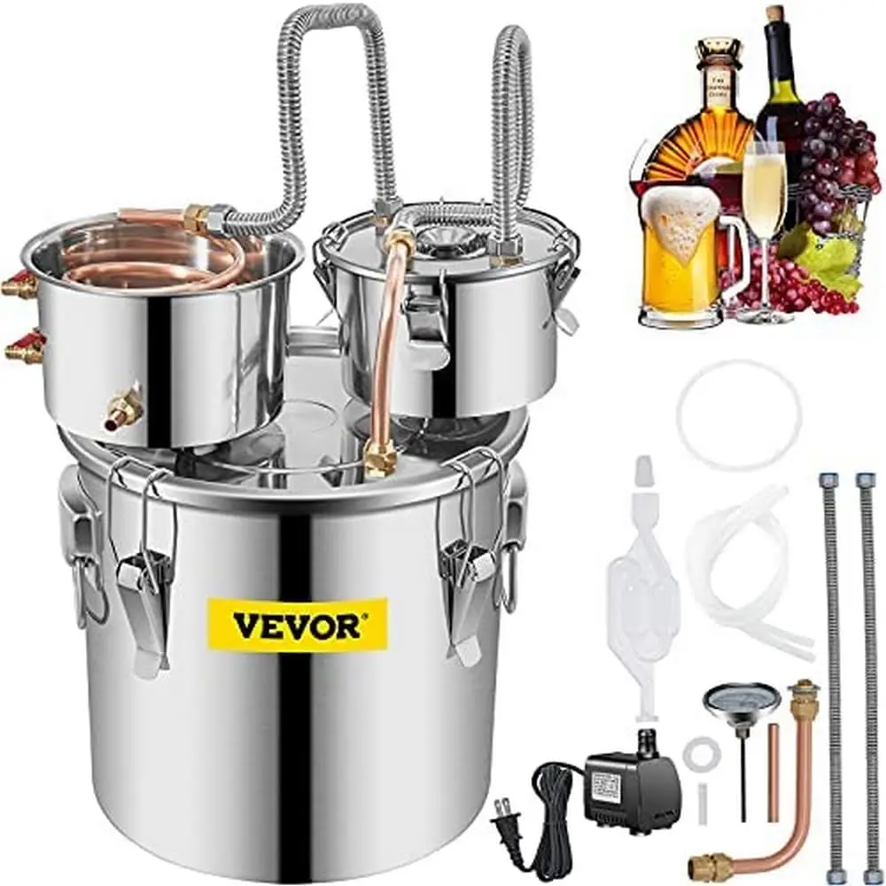 Alcohol Still 8GAL/30L Alcohol Distiller with Thumper Keg, Distillery Kit for Alcohol with Copper Tube & Build-in Thermometer