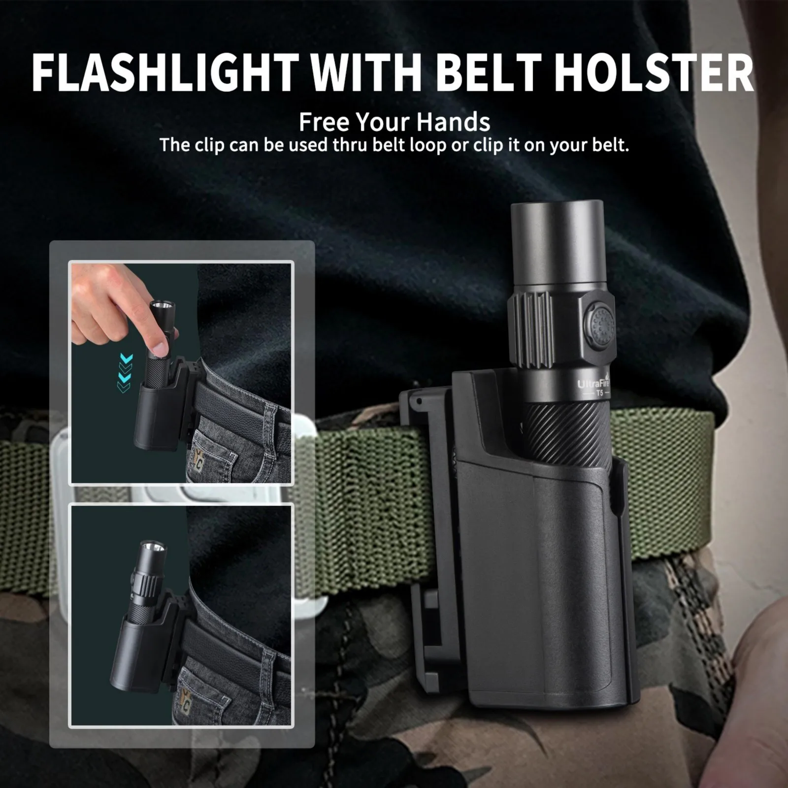 UltraFire T5 Military Tactical Flashlight 1800LM Powerful USB Rechargeable Torch 18650 LED Lamp with Dual Switch Power Indicator