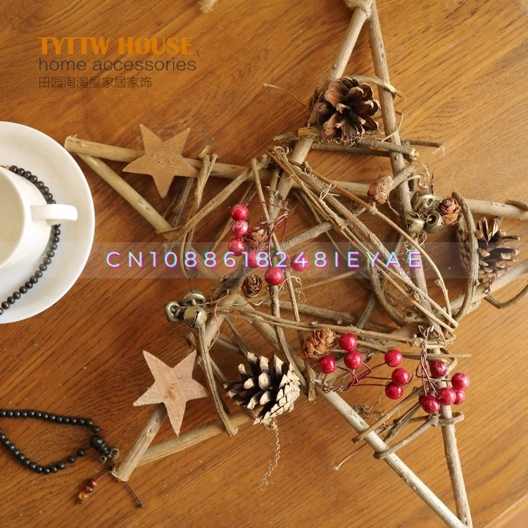 Nordic Creative Natural Tree Branch Five-pointed Star Christmas Wall Decoration Pendant Wall Hanging American Wall Decoration