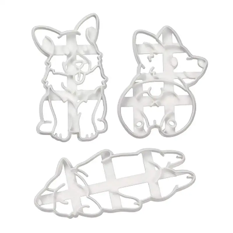 Animal Cookie Cutters Set Of 3 Dog 3D Patterns Baking Mold Cutter Neatly Cut Baking Gadgets Dishwasher Safe For Baking Studio