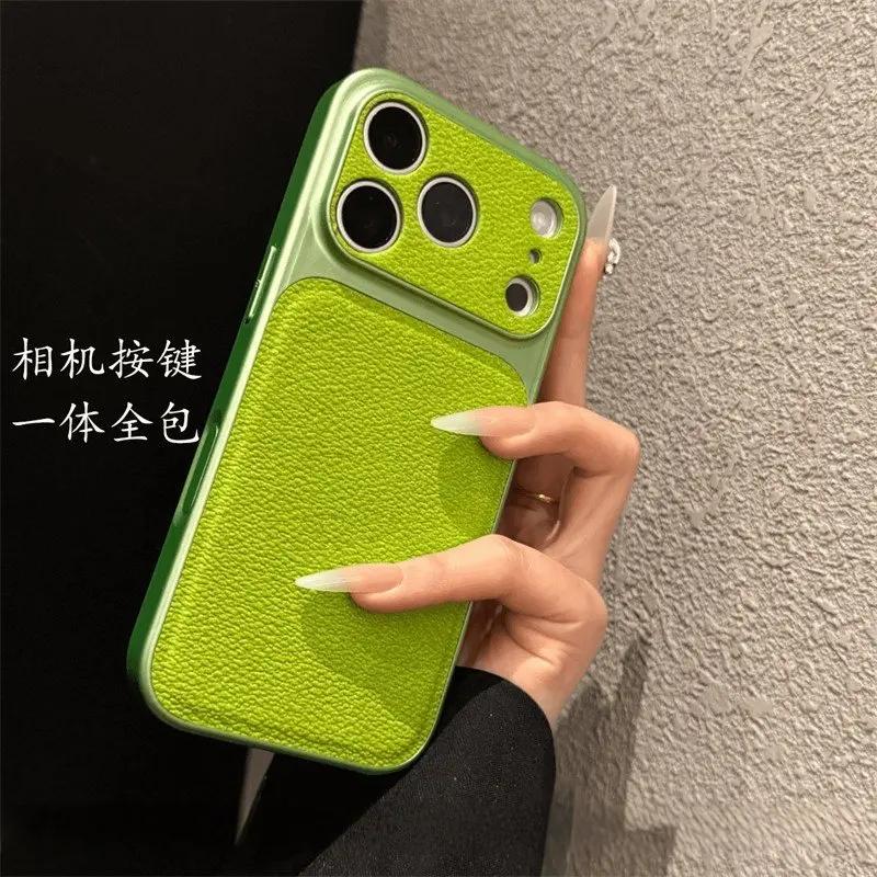 Simple solid color leather pattern changes 17 seconds for Apple 17PROMAX lychee pattern mobile phone case iPhone16 protective