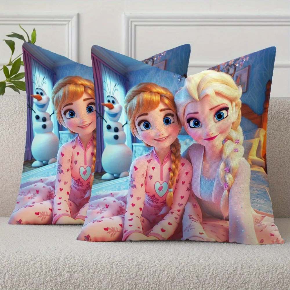 الأخت المجمدة: غطاء وسادة مطبوع عليه إلسا وآنا، غطاء وسادة أريكة، ديكور منزلي لغرفة النوم #3