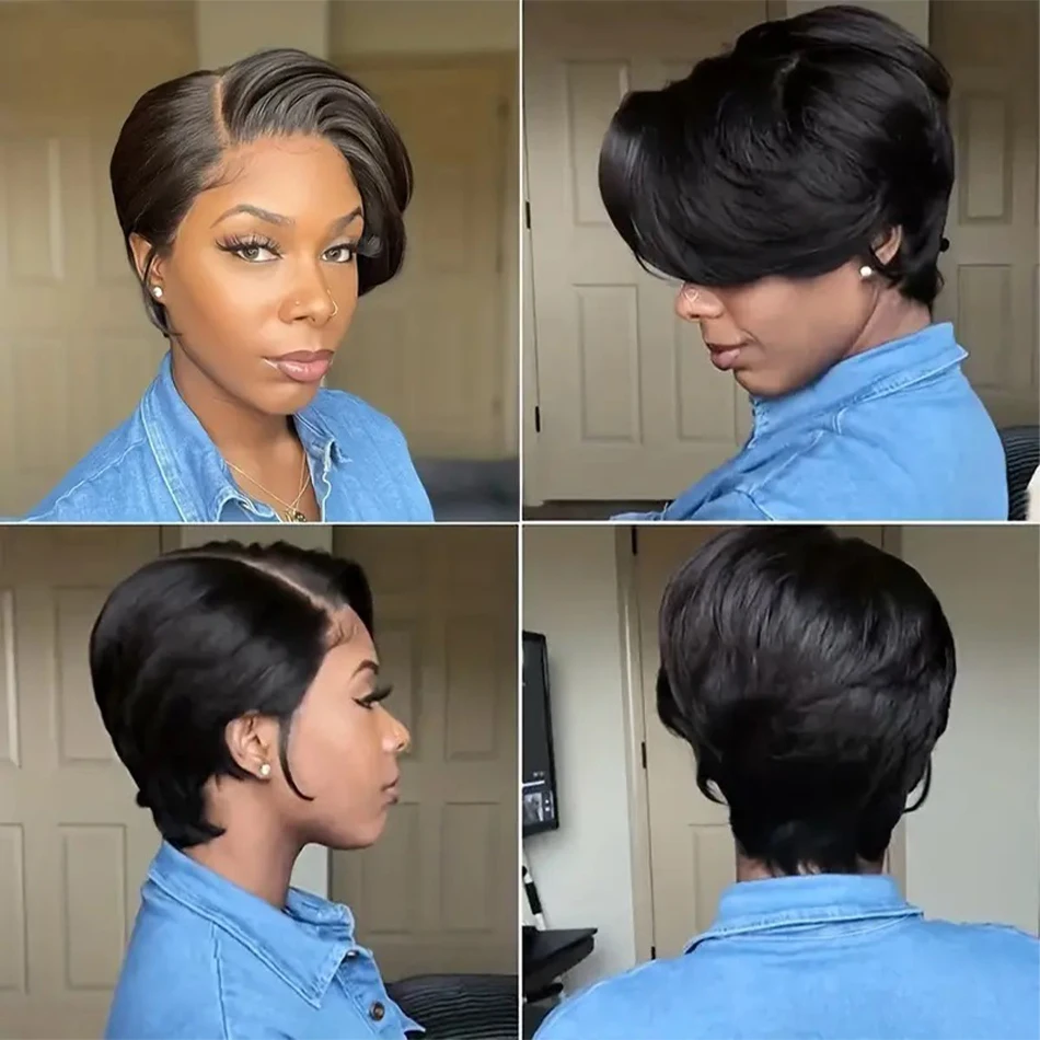Pixie-Schnitt-Perücke, Echthaar, kurze Perücken für schwarze Frauen, gerade 13 x 4 Lace-Front-Perücken, Echthaar, vorgezupfte Pixie-Schnitt-Perücke, natürlich