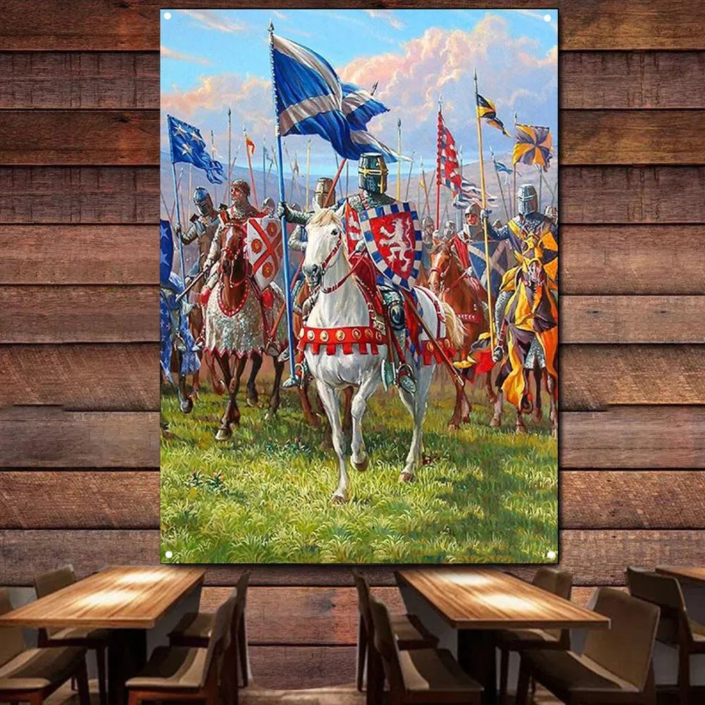 

Knights Templar Tapestry Wall Art Posters and Prints Crusader Warrior Banner Wall Hanging Flag Canvas Painting Room Wall Decor