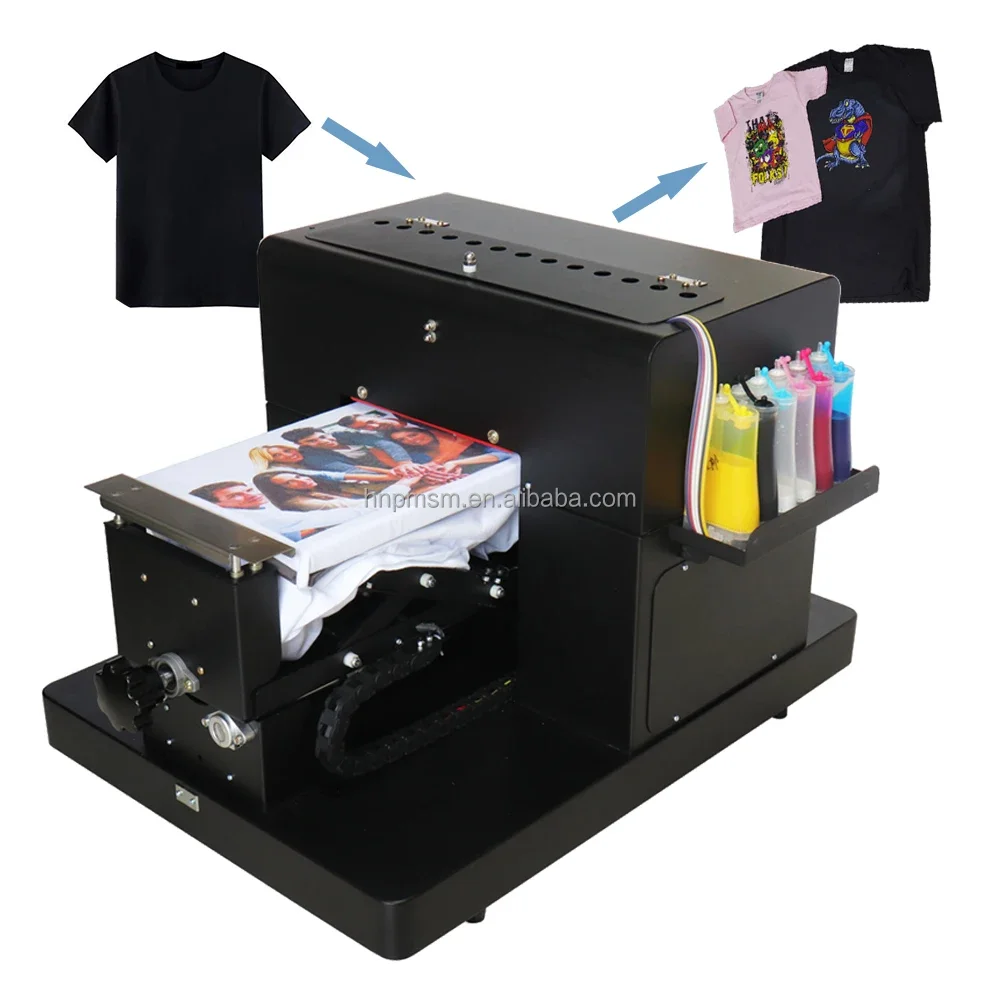 High Quality A4 Size Dgt Flatbed Printer Machine Widely-Used Inkjet Flatbed Printer Wholesale Black T Shirt Digital Printer