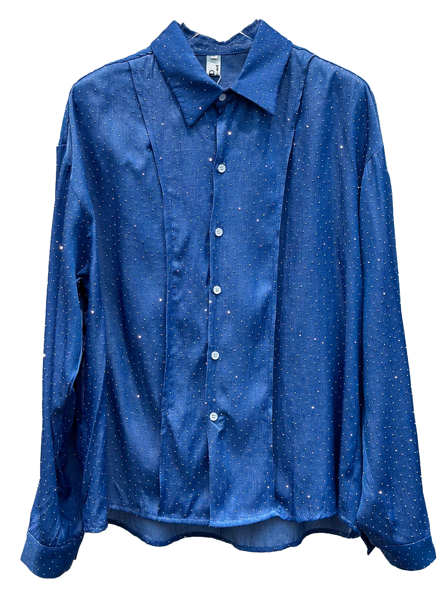 Men's Solid Color Long-sleeve Shirts Men's High-end Babysbreath Hot Diamond Design Tops Fashion Personality Loose Handsome Shirt