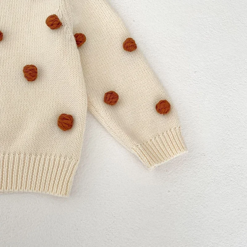 Sweet Baby Girl Sweater 0-3Years Newborn Kids Long Sleeve Knitted Ball O-Neck Knitwear Cardigan Tops Outwear Cotton Clothes