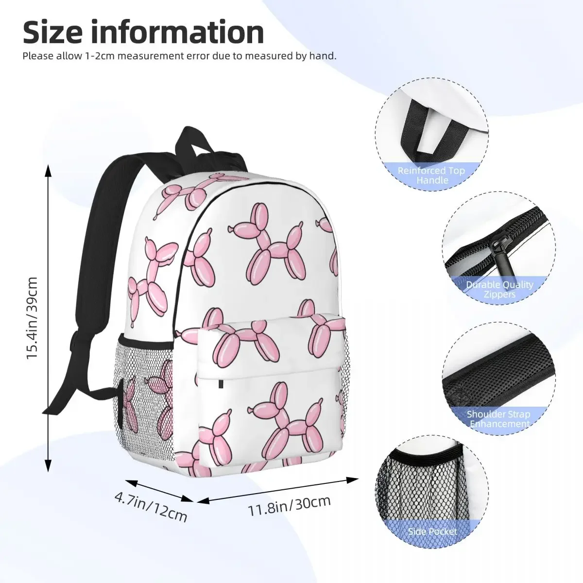 Balloon Dog Pink Backpacks Boys Girls Bookbag Casual Children School Bags Travel Rucksack Shoulder Bag Large Capacity