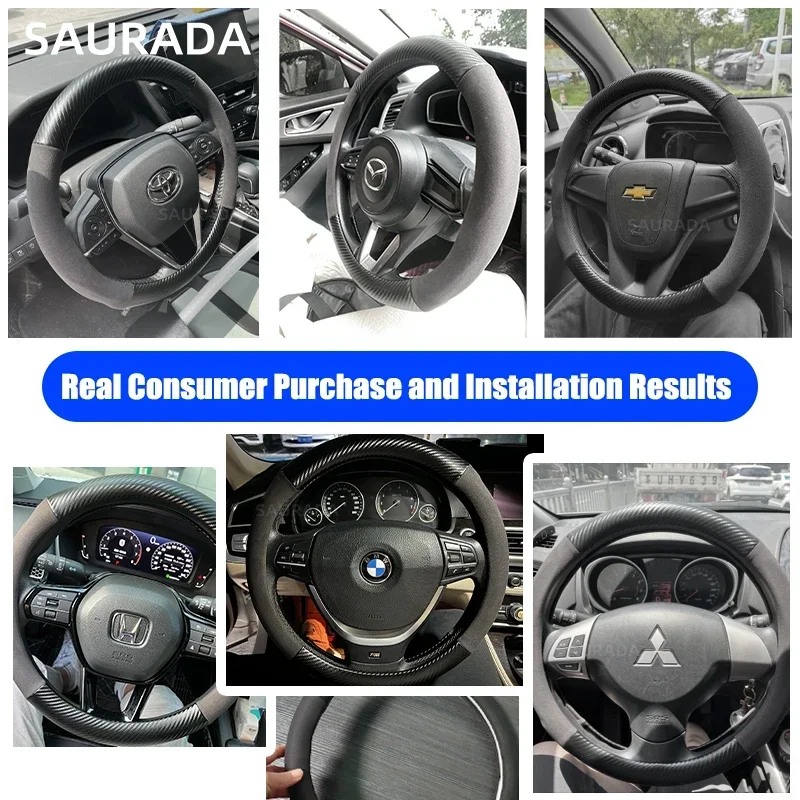 Leather Car Steering Wheel Cover, Non-Slip, 38cm, For VW Sharan, Passat, Caddy, Touran, Tiguan, Golf, Polo, Teramont, T-Roc,