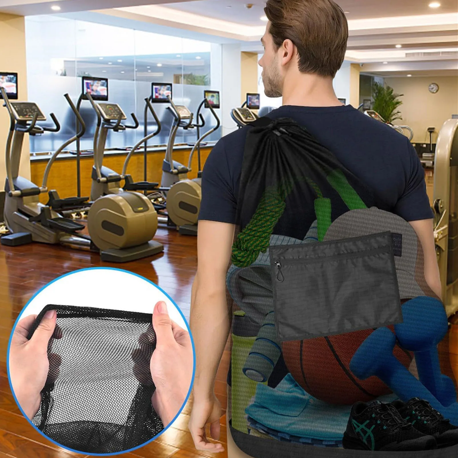 

Mesh Basketball Soccer Ball Bag Large Capacity Heavy Duty Breathable Drawstring Bags for Basketball Beach Cloth and Swimming