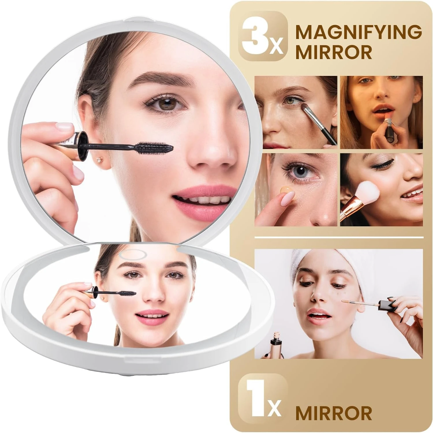 

Travel-friendly Portable LED Makeup Mirror with USB Rechargeable & 1X/3X Magnification