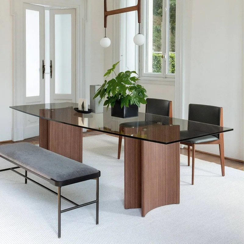 

Simple walnut dining table Solid wood household rectangular light luxury minimalist modern simple high-end dining table