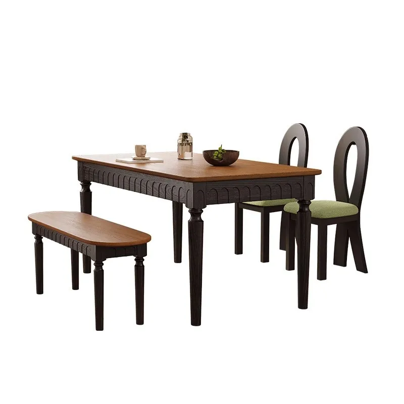 

French medieval solid wood dining table, light luxury household rectangular dining table