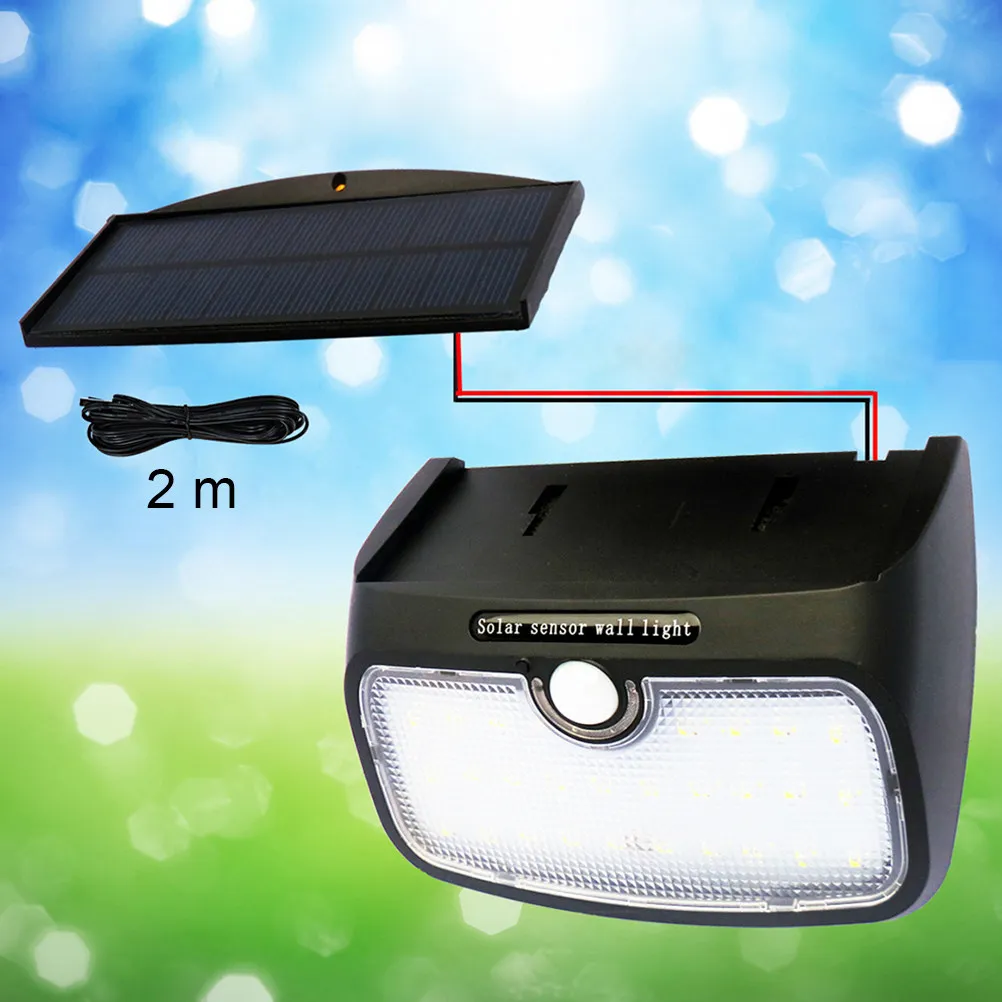 2pcs 48Led Solar Sensor Lights Outdoor Waterproof Wall Lamp With Detachable Panel 2.5M Cable 5-8M Motion Detection 120° For