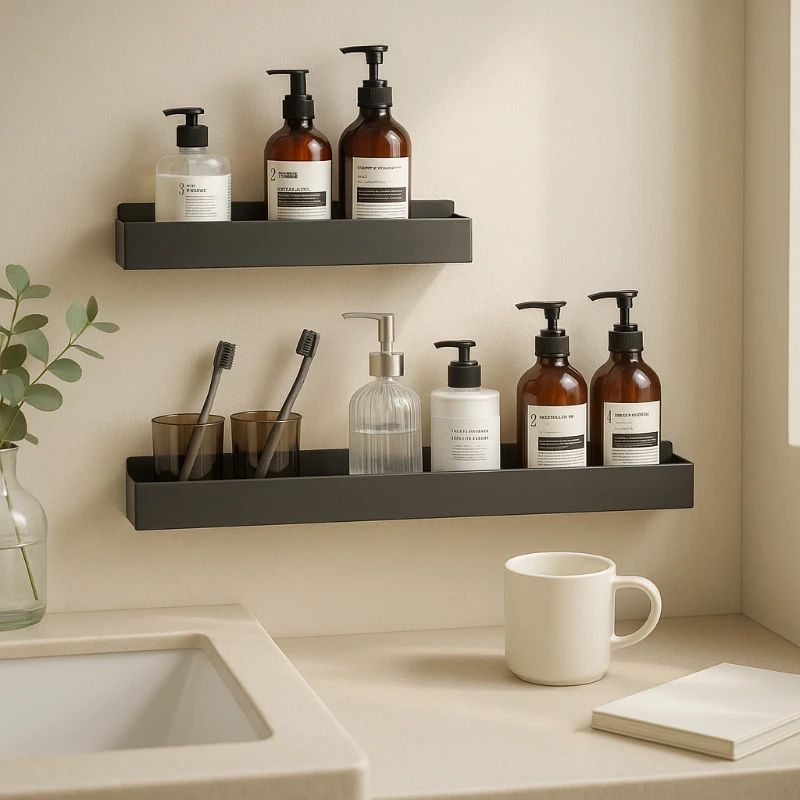 

Stainless Steel Bathroom Organizer Modern Toilet Vanity Shelf Nordic Minimalist Wall Mounted Rack No Drill Space Saver