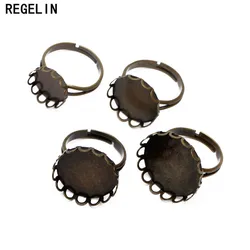 REGELIN 10pcs Inner 10/12/14/16/18/20mm Antique Bronze Ring Setting Base Blank Jewelry Finding Lace Tray for Glass Cabochon DIY