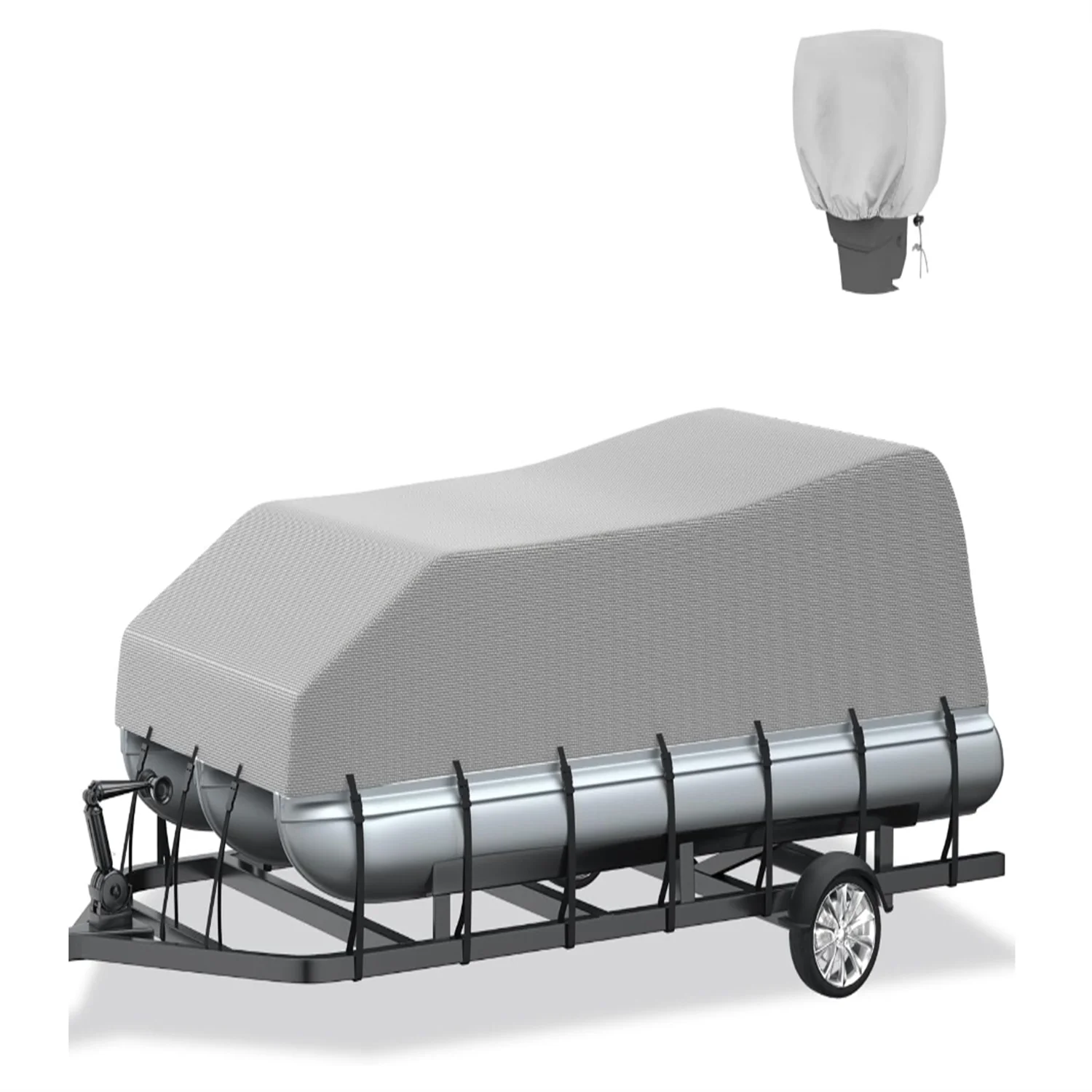 

Pontoon Boat Cover Trailerable + Motor Cover, 800D Solution-Dyed Oxford Pontoon Cover Heavy Duty UV Resistant Marine Grade Water