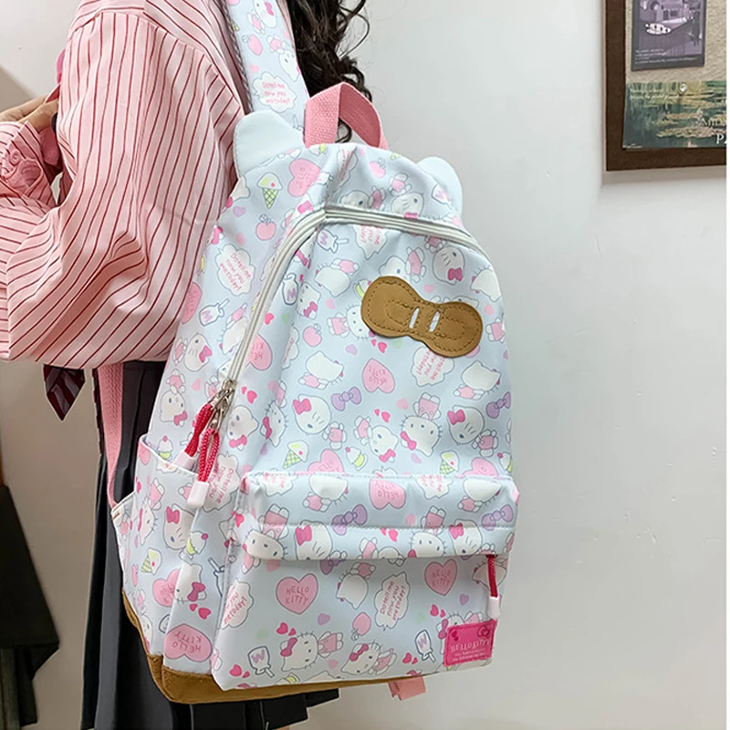 Sanrio Hello Kitty Backpack Girl Schoolbag Cartoon Cute College Students Large Capacity Knapsack Fashion Bag Travel Handbag Gift