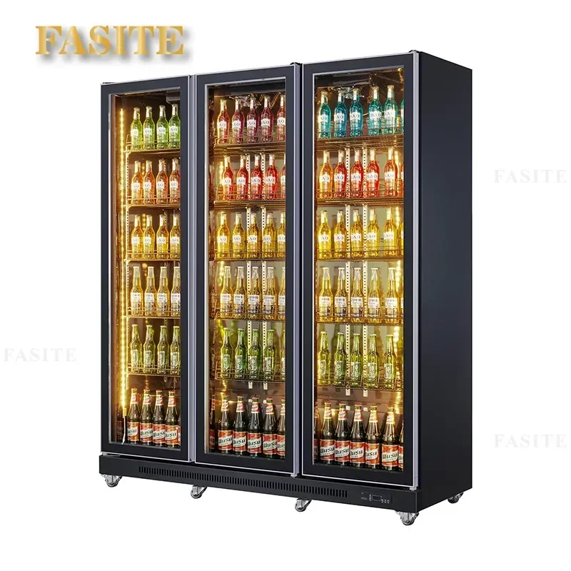 For Commercial Three Door Vertical Bar Freezer Beverage Beer Display Cabinet Fresh Keeping Refrigerator Wholesale