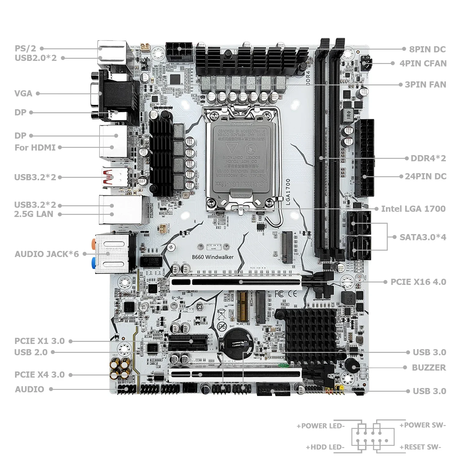 اللوحة الأم MACHINIST B660 Windwalker LGA 1700 تدعم معالج Intel Core 12 13 Gen CPU DDR4 RAM Memonry NVME M.2 SATA3.0 WIFI