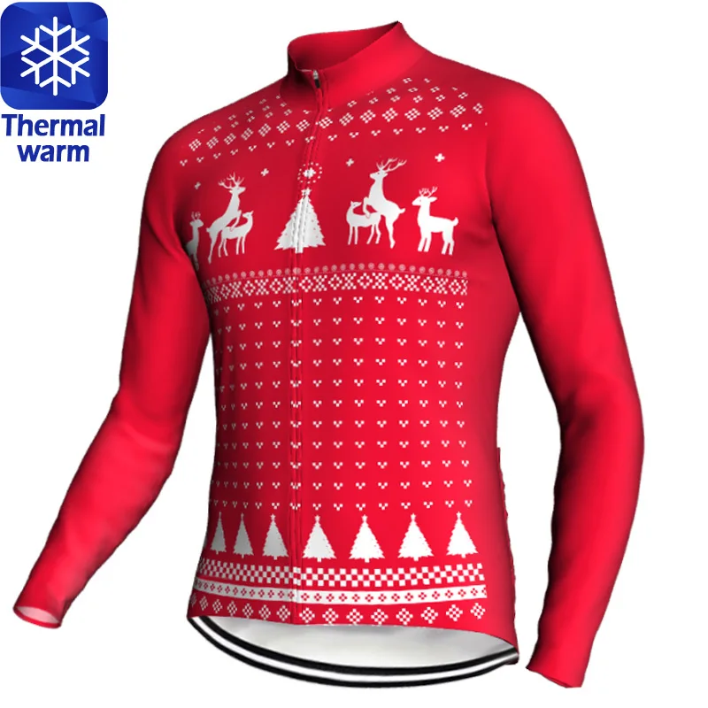 Christmas Winter Bike Jacket Long Sleeve Thermal Fleece Road Wear MTB Sweater Cycling Top Ride Jersey Outdoor  Biker Warm Coat