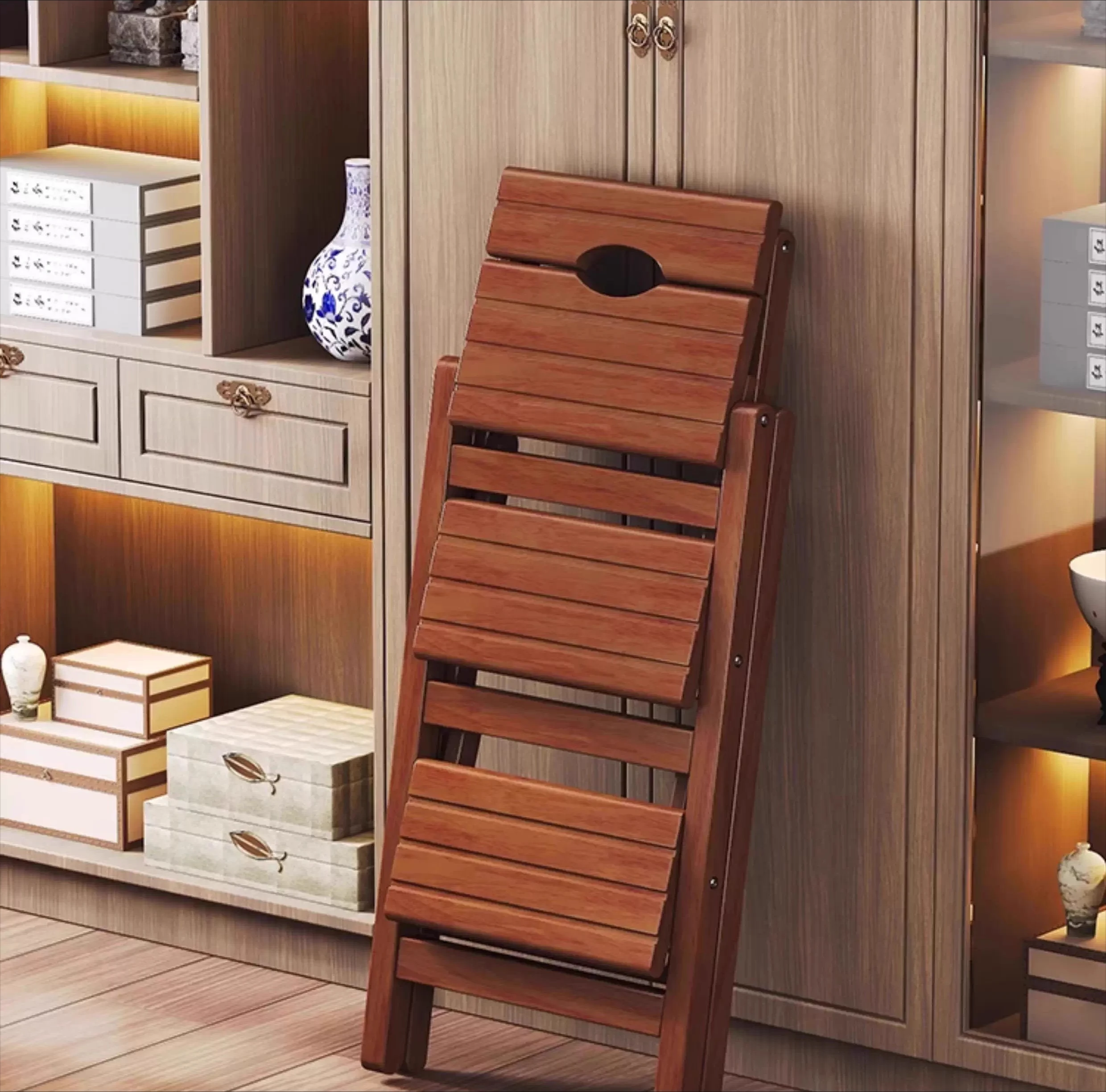 Installation-free solid wood ladder stool, dual-purpose ladder household multi-functional shelf folding three-step ladder flower