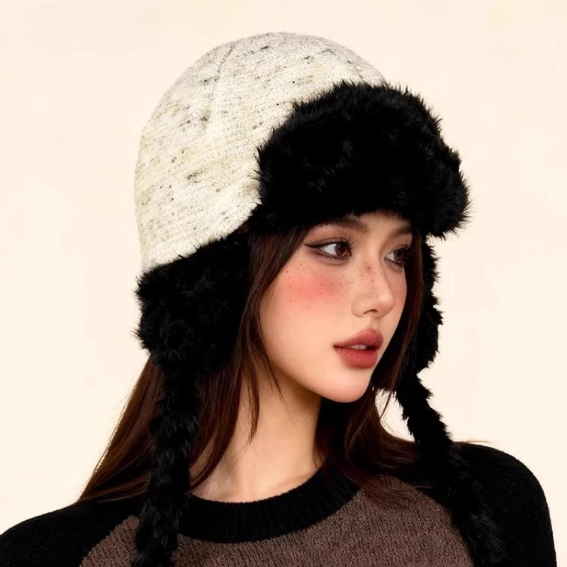 القبعات القطيفة للنساء الشتاء الربط اللون نقطة سدادات حماية الأذن محبوك قبعات الانتحاري الدافئة قبعات ليو فنغ #6