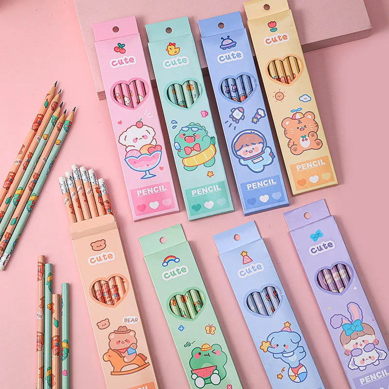 

6Pcs/Set Cute Kawaii Cartoon Pencil HB Sketch Items Drawing Stationery Student School Office Supplies for Kids Gift Lapices