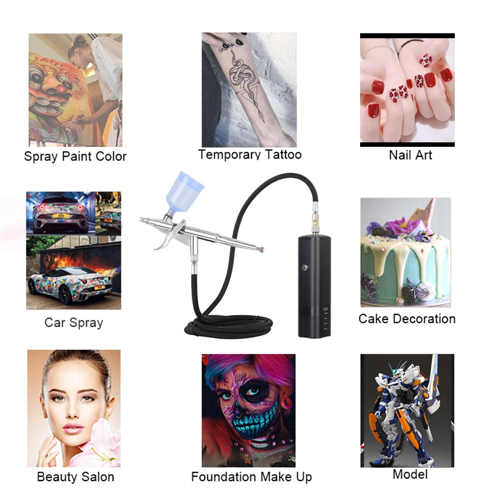 Kit aerografo per Nail Art Paint Cake Coloring Spray Pen con compressore ricaricabile Ink Cup Sprayer Tool