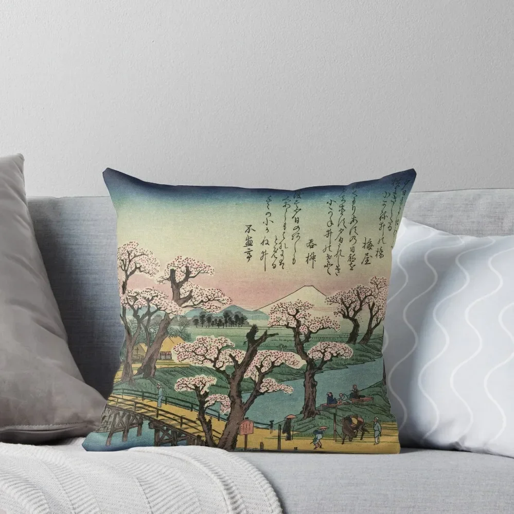 Ando Hiroshige - Evening Glow at Koganei Bridge Throw Pillow Anime pillowcases for sofa cushions Sofa Covers Pillow