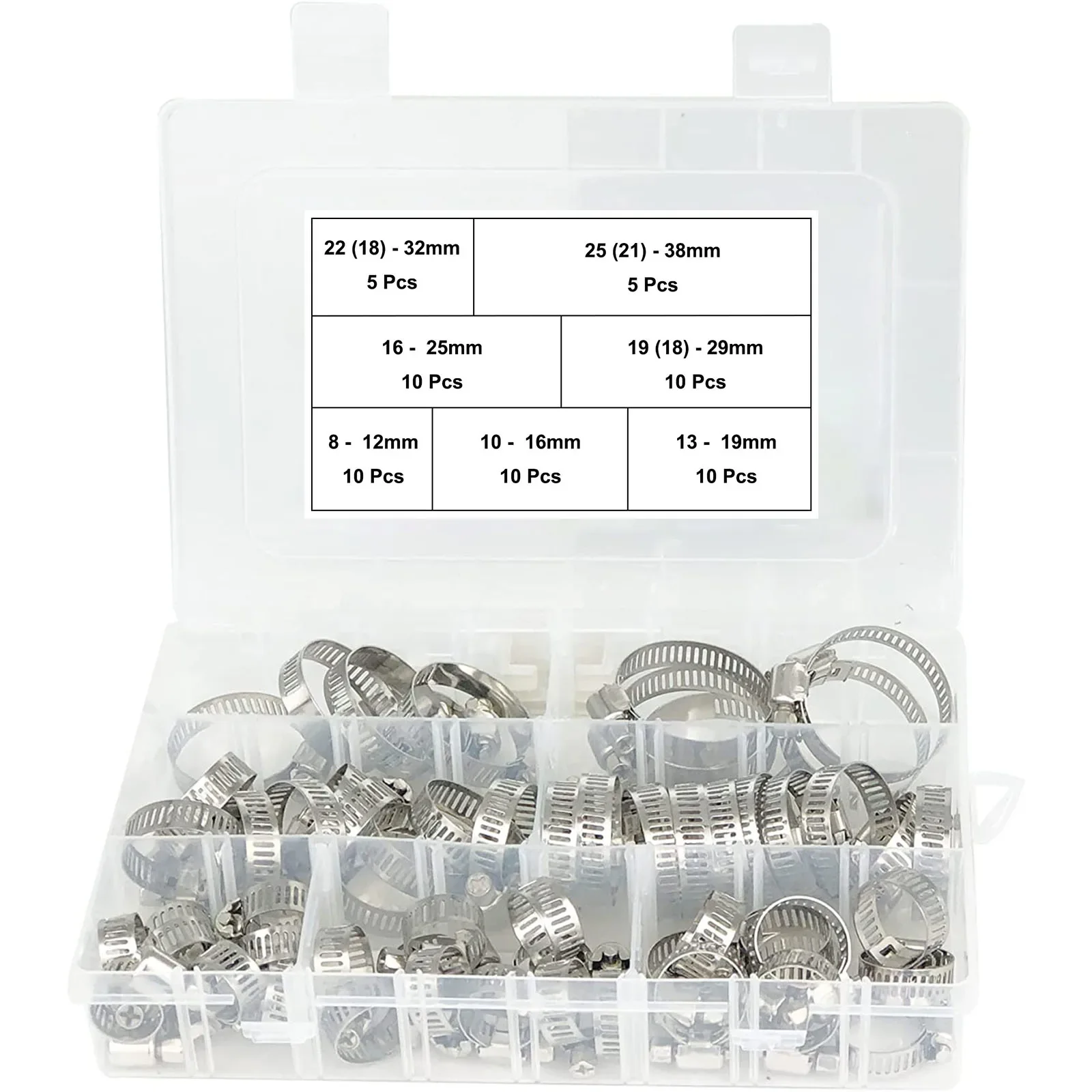 20pcs/60pcs Hose Clamp Assortment Kit Stainless Steel Hose Clamps Adjustable 1/4''-1-1/2'' (6-38mm) Swivel Metal Fuel Hose Clamp image 2