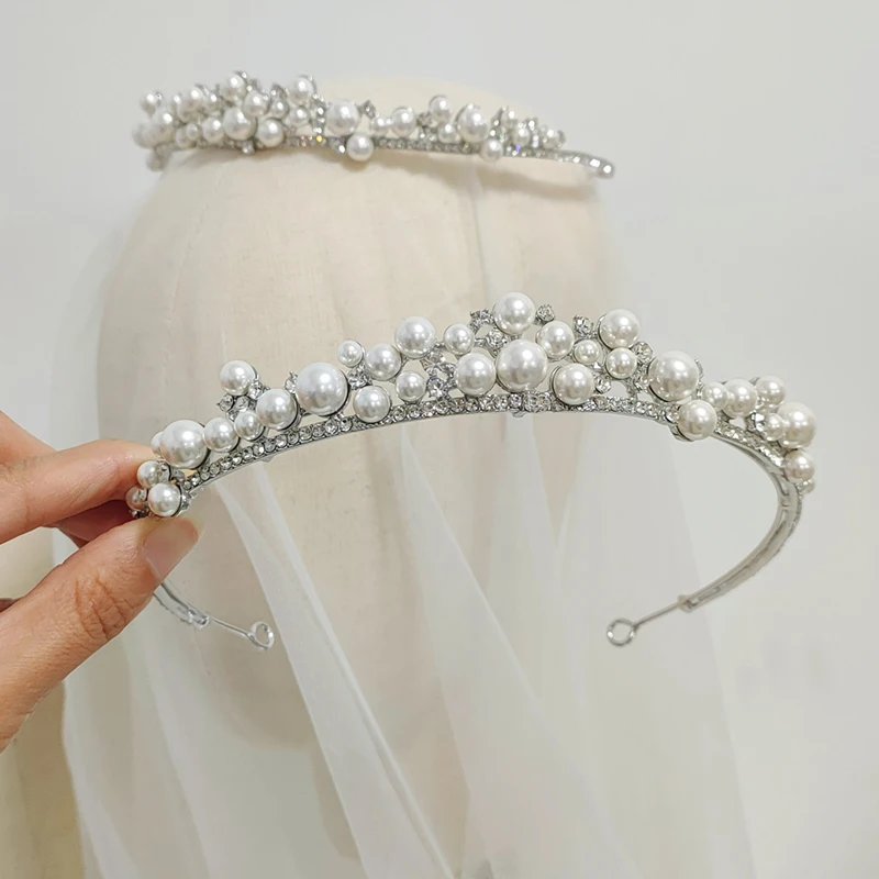 

Simple Pearl Rhinestone Princess Tiara Bridal Hairband Wedding Hair Accessories Birthday Crown