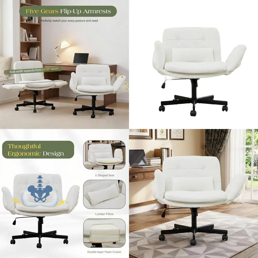 

Регулируемое кресло с поворотным механизмом, колесами и карманами - белое