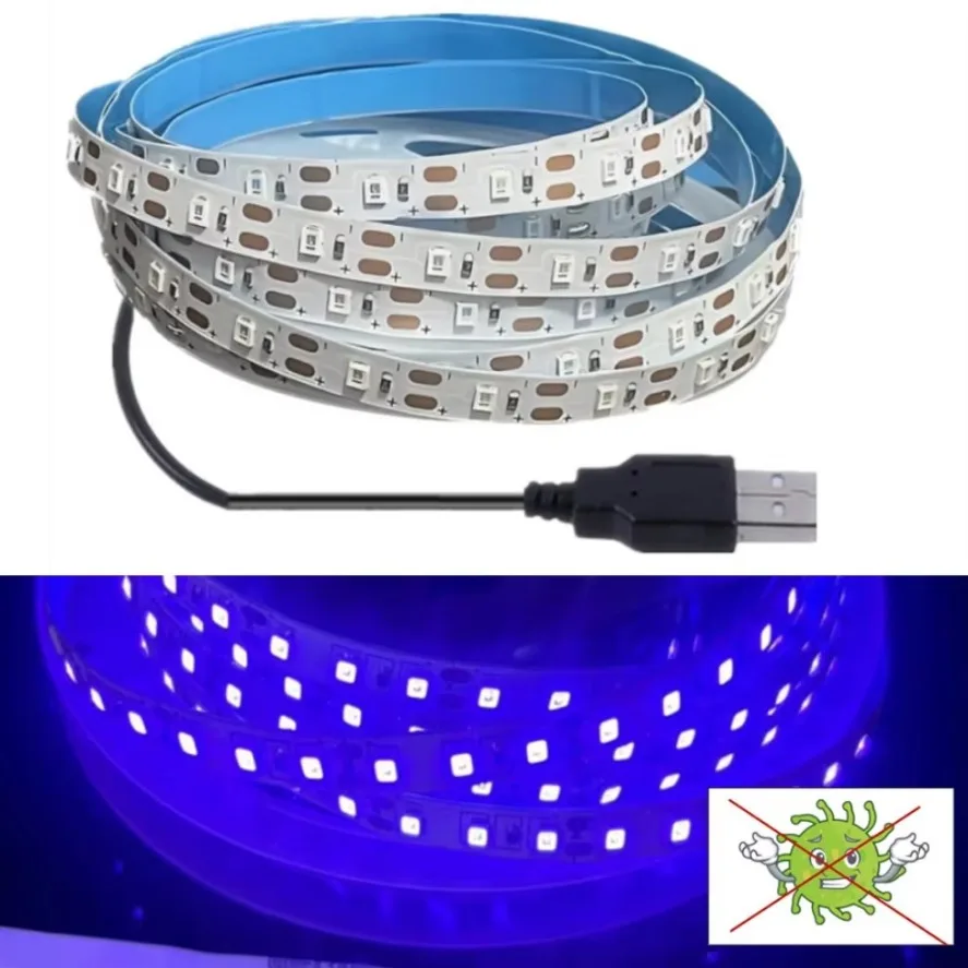 UV DC 5V 5M 2835 SMD LED Light Strip Ultraviolet 385-400nm Black Light UV Lamp Flexible LED Ribbon for Glow Fluorescence party