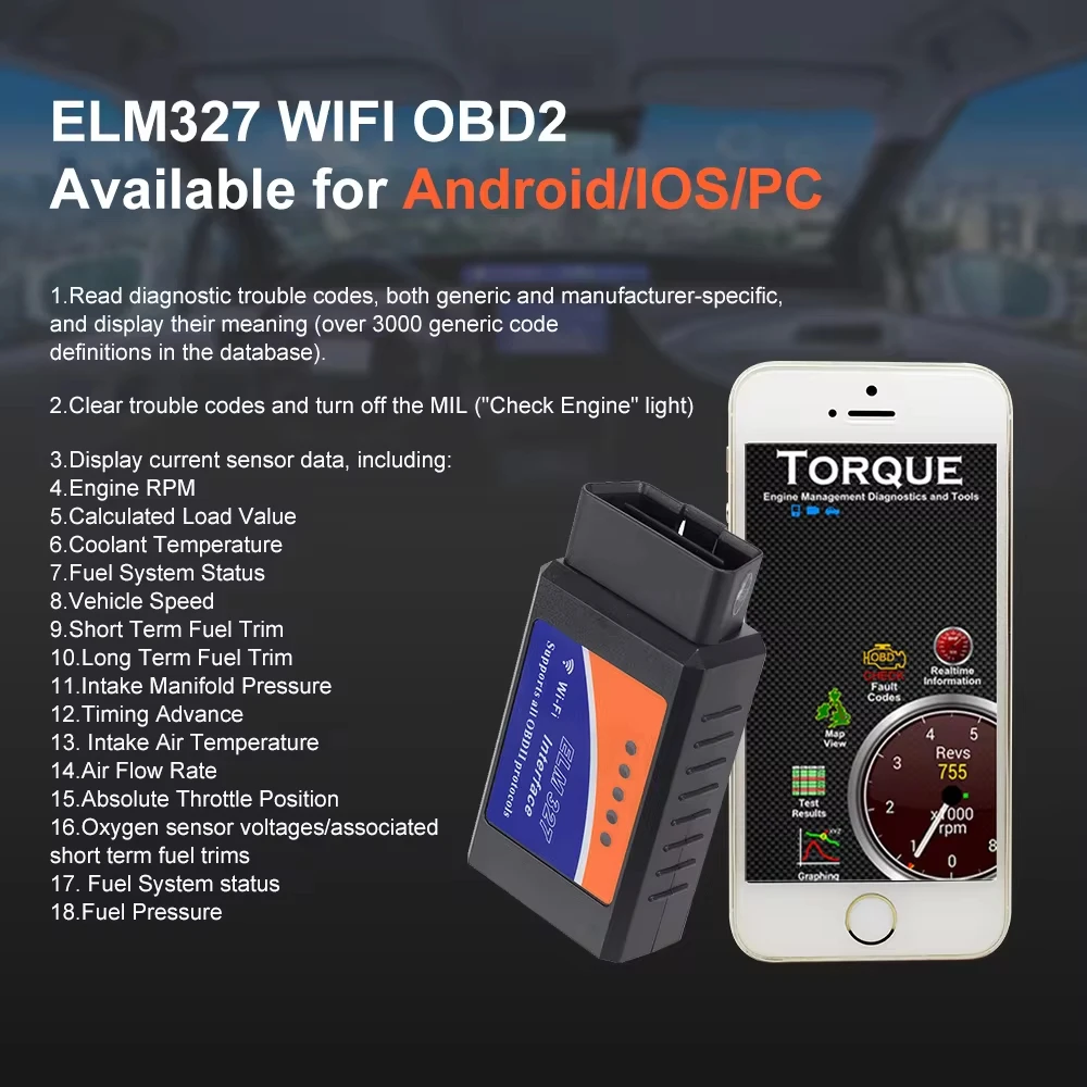 ELM327 OBD2 V2.1 Car Diagnostic Tool Bluetooth Scanner Automotive Detector Fault Scanner Tool Diagnostic Instrument Code Reader