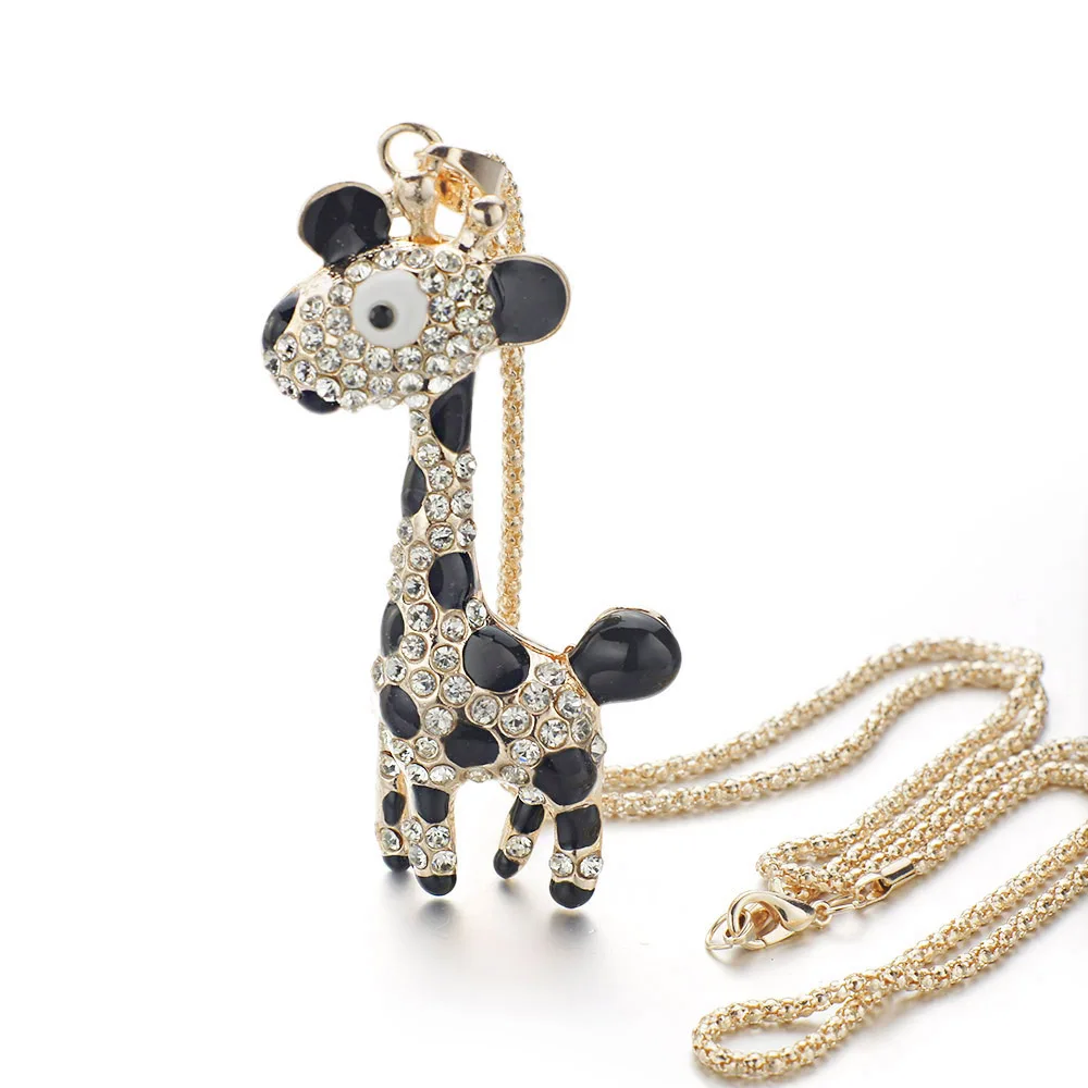 Lovely Cute Giraffe Deer Necklace Enamel Long Chain Crystal New Necklaces Pendants For Women M380