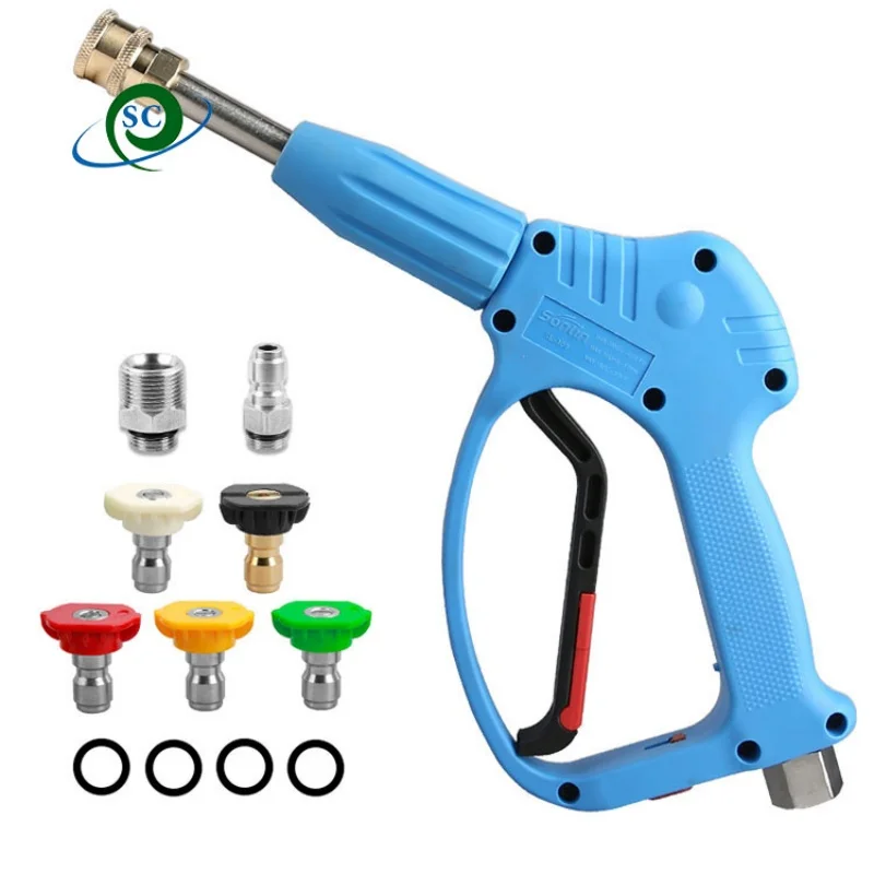 High Pressure Car Wash Washer Brass Valve Cleaning Spray Gun with 5 pcs Color Nozzle & Washer Hose Water Gun