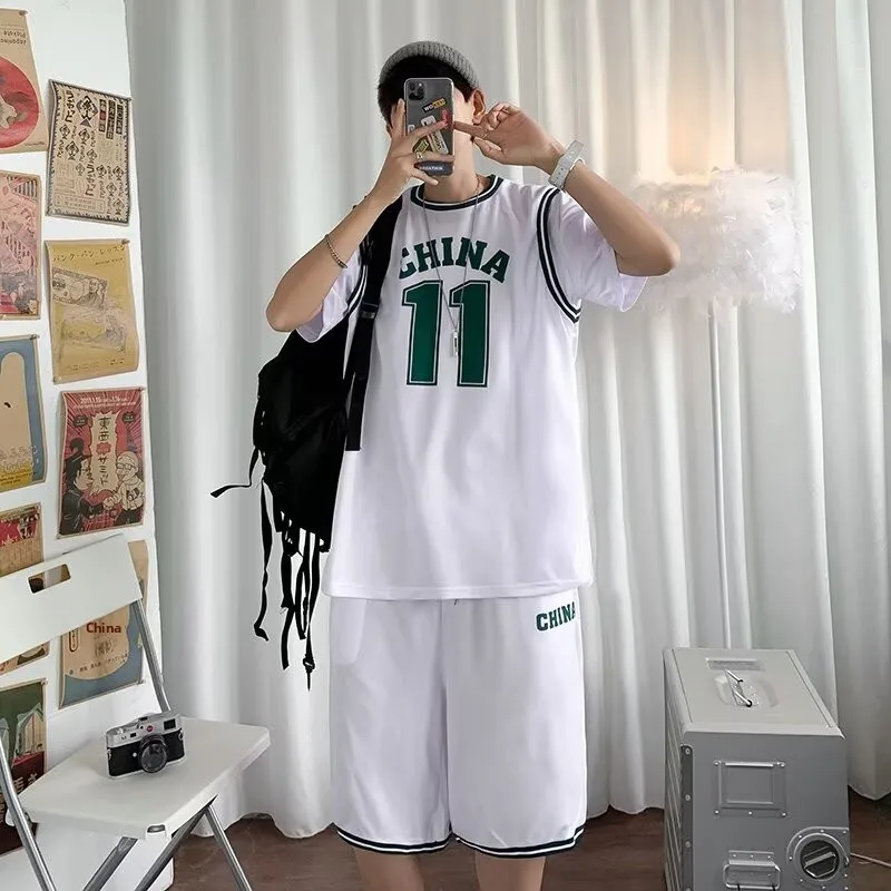 

Summer Baskeall orm Loose ort Sve Men's Set Casual Sportswear T-irt And orts Two-Piece Suit for Teen Boys