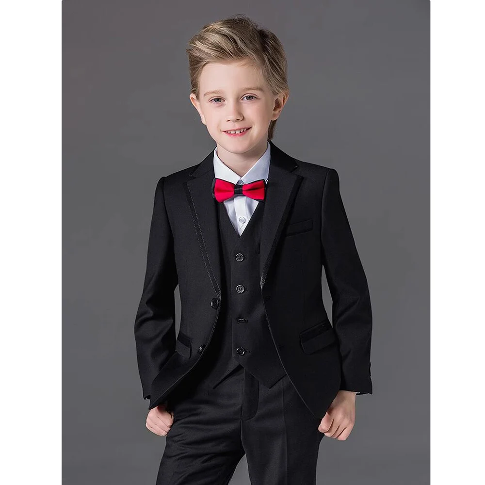 

Classic Black Suits for Boy Latest Design Notch Lapel Single Breasted Tuxedos Chic Party Formal Wedding 3 Piece Kids Clothes