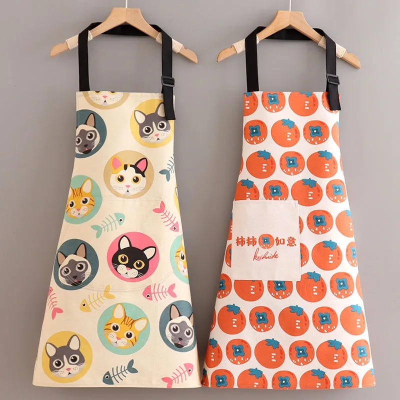 Unisex Sleeveless Apron Multicolor Oilproof Waterproof Kitchen Apron Cute Avocado Orange Persimmon Pattern Baking Cooking Apron