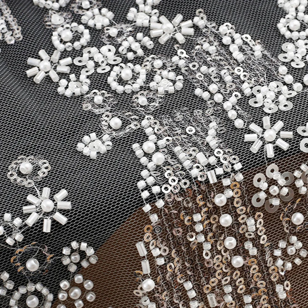 Pearl Sequin Lace Embroidery Fabric Wedding Dress Fabric Stage Wear Pearl Tube Fabric