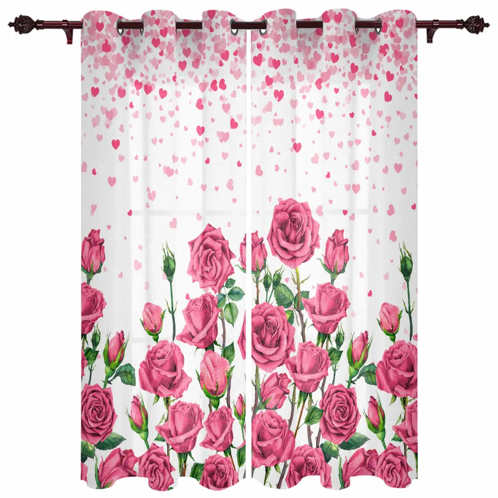 Valentine'S Day Love Pendant Pink Rose Grommet Curtains for Bedroom Living Room Home Decor Window Treatments Drapes