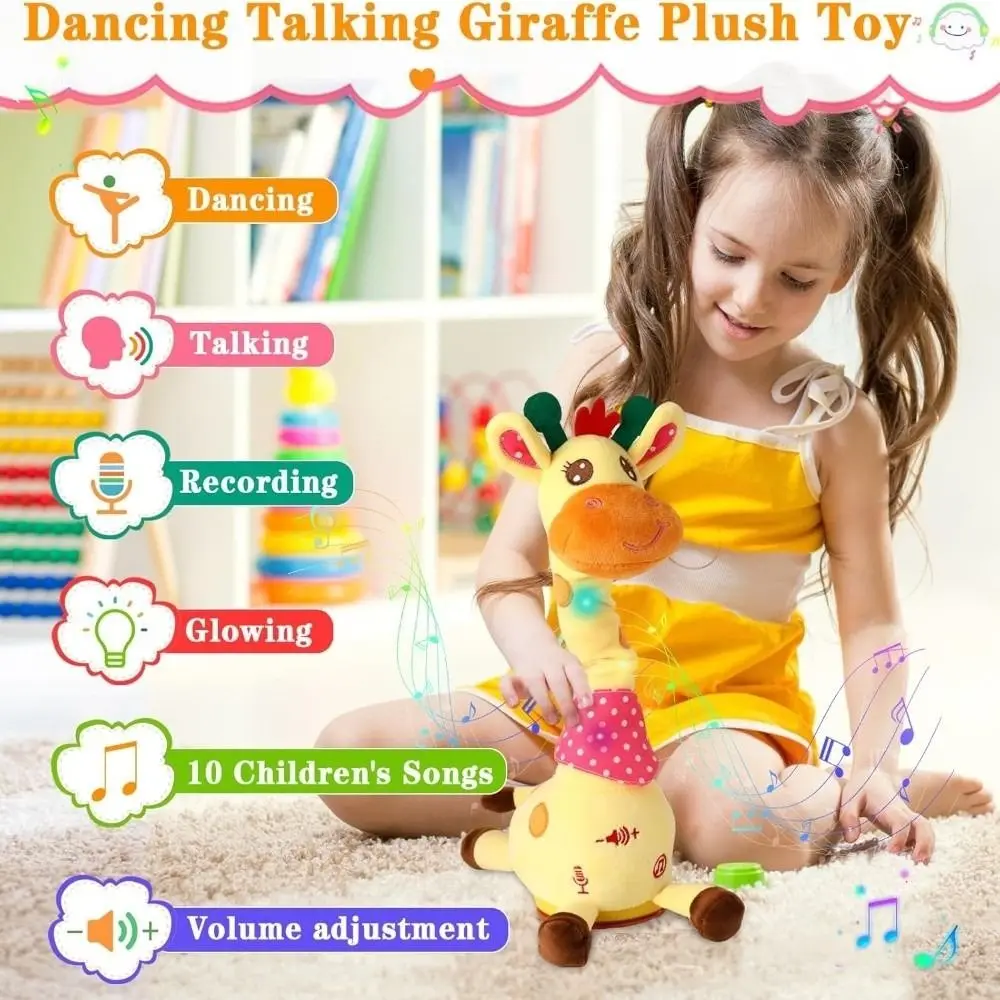 Repeating What You Say Dancing Talking Giraffe Toy with 10 Songs Glowing Swaying Dancing Giraffe Adjustable Volume Musical