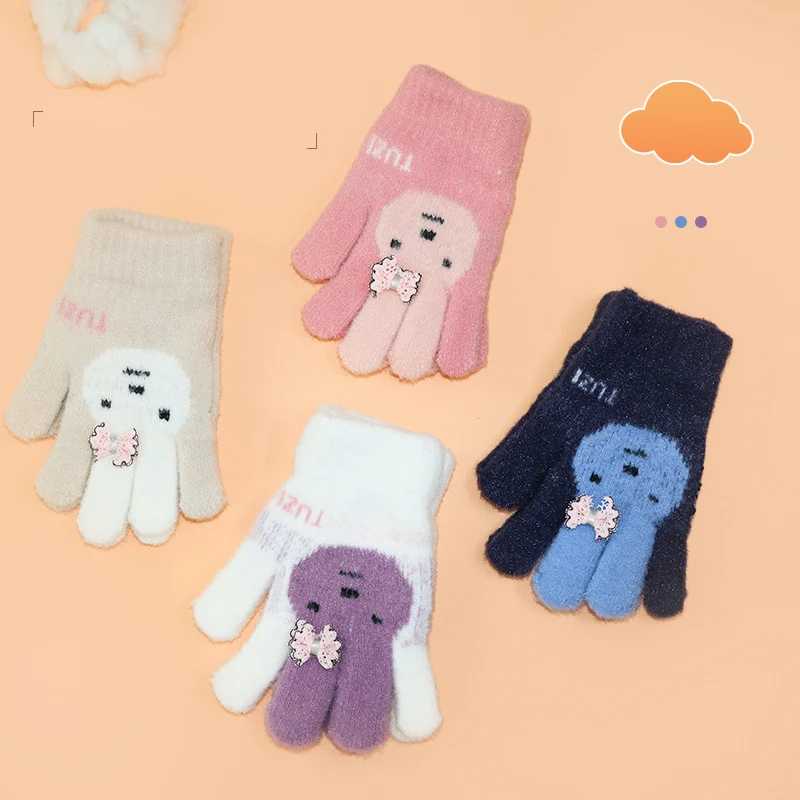 Children's Five-Finger Warm Gloves for Girls Ages 5-12 Kids Thermal Mittens with Thumb Separation