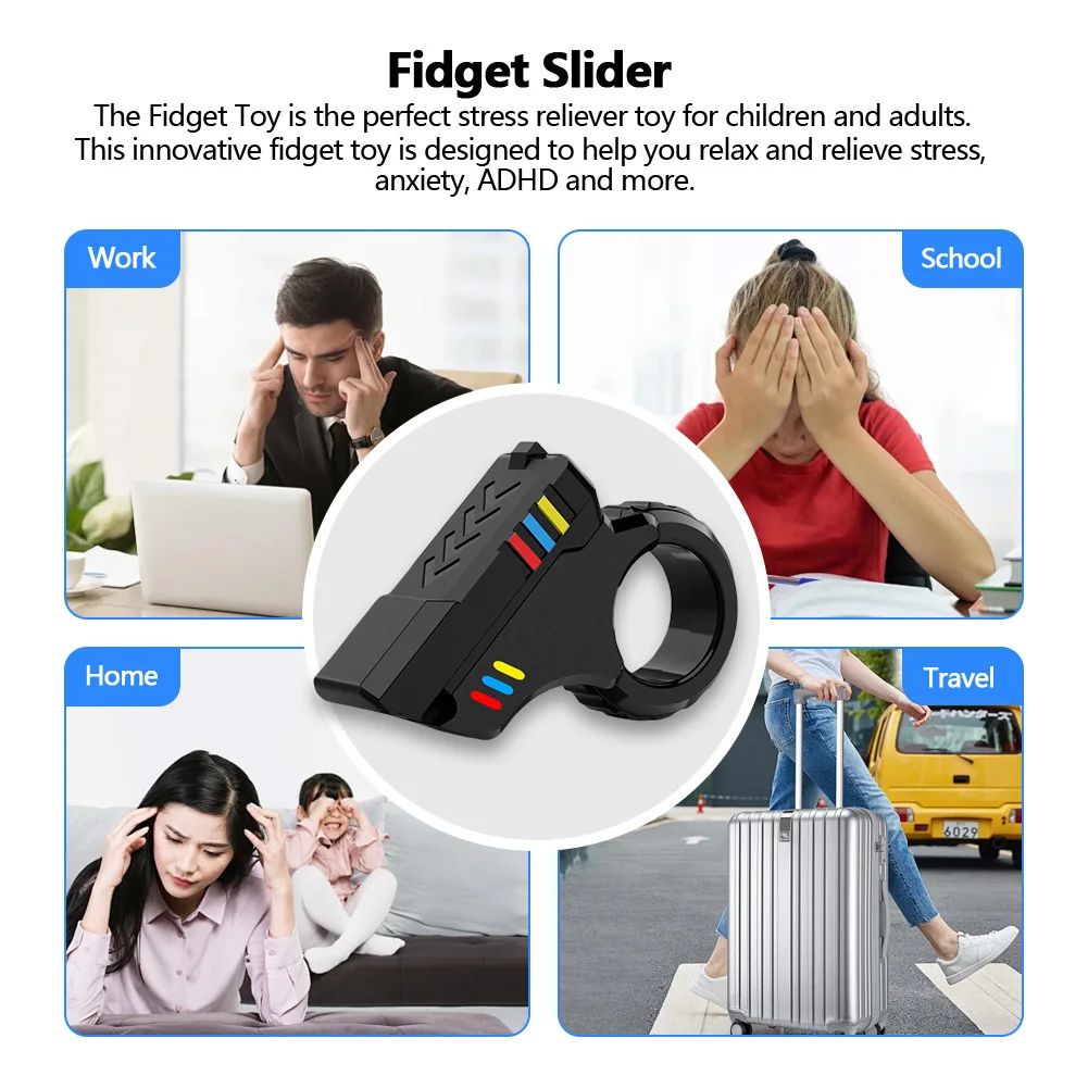 EDC Fidget Slider Magnetic Anxiety Stress Relief Toys Fidget Ring Small Pistol Toys Mini Sliding Rotating Finger Toy for Kids