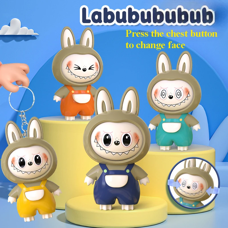 

Labubu Face Changing Cartoon Keychain LABUBU Cloth Doll Bag Pendant Creative Ornament 3 Types of Facial Toys